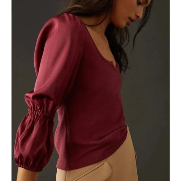 ANTHROPOLOGIE x MAEVE Satin Sleeve Blouse Raspberry Pink Purple Sz M {3G2} - Picture 4 of 8